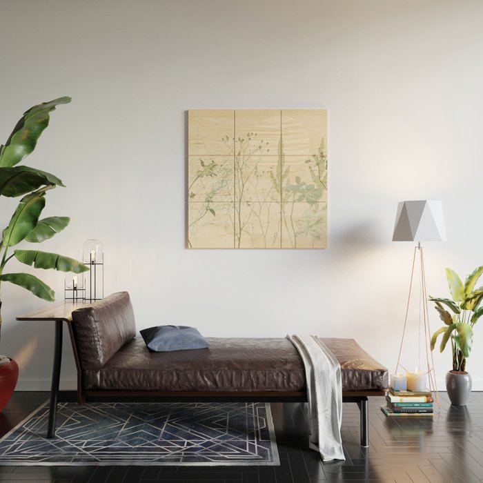 Wild Meadow Plant based calming atmosphere natural green Wood Wall Art Gallery Image 2