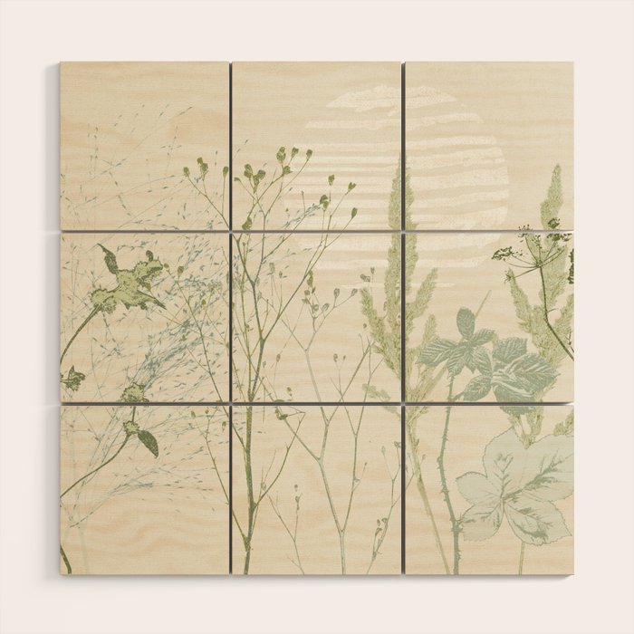 Wild Meadow Plant based calming atmosphere natural green Wood Wall Art Gallery Image 1