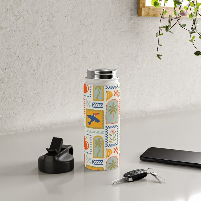 Vintage summer nature patchwork art pattern Water Bottle Gallery Image 4