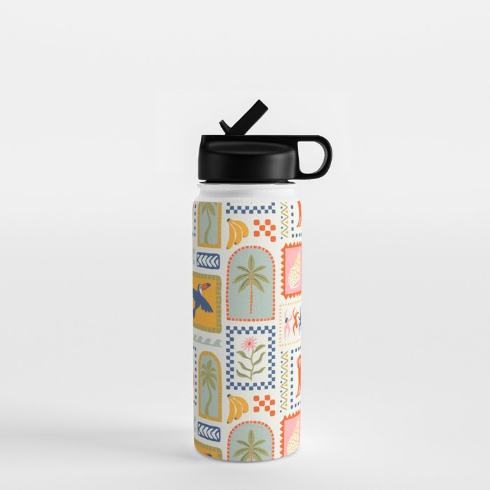 Vintage summer nature patchwork art pattern Water Bottle Gallery Image 1