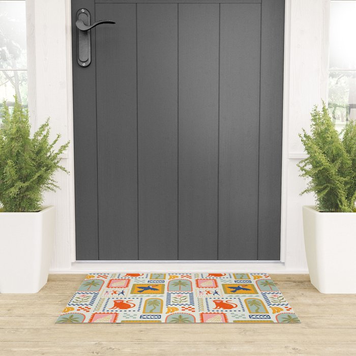 Vintage summer nature patchwork art pattern Welcome Mat Gallery Image 3