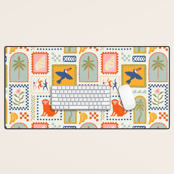 Vintage summer nature patchwork art pattern Desk Mat Gallery Image 1