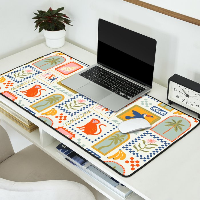 Vintage summer nature patchwork art pattern Desk Mat Gallery Image 2