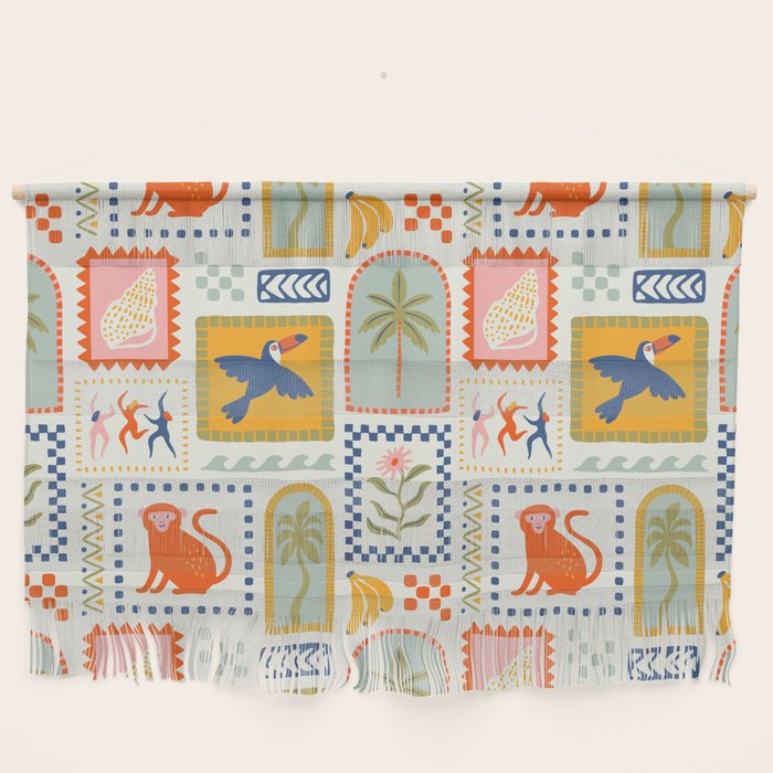 Vintage summer nature patchwork art pattern Wall Hanging Gallery Image 1