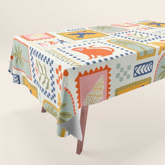 Vintage summer nature patchwork art pattern Tablecloth Gallery Image 1