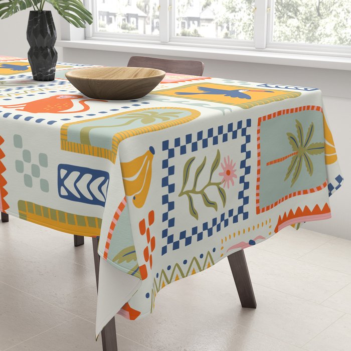 Vintage summer nature patchwork art pattern Tablecloth Gallery Image 3