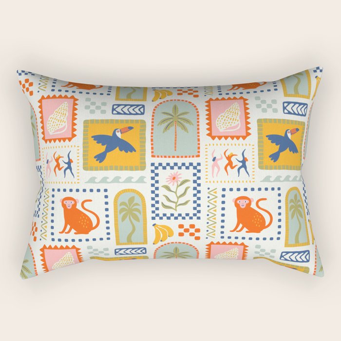 Vintage summer nature patchwork art pattern Rectangular Pillow Gallery Image 2