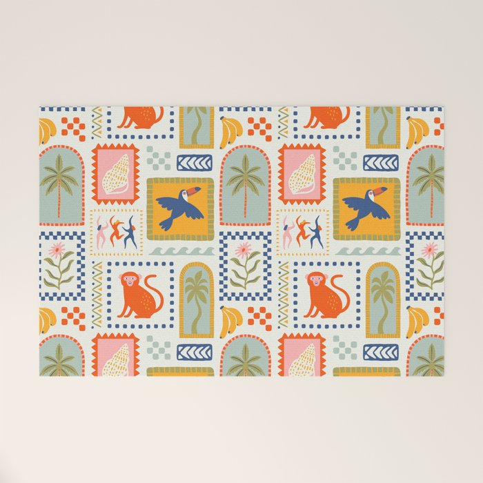 Vintage summer nature patchwork art pattern Welcome Mat Gallery Image 1
