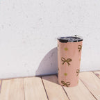 Cute Hair Bows & Stars in Peach & Brown Travel Mug Gallery Image 4