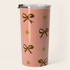 Cute Hair Bows & Stars in Peach & Brown Travel Mug Gallery Image 3