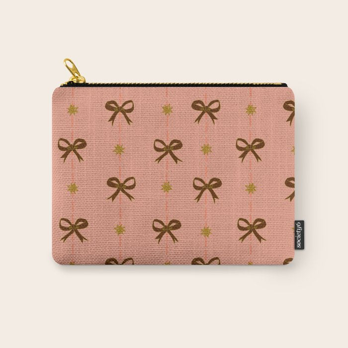 Cute Hair Bows & Stars in Peach & Brown Carry All Pouch Gallery Image 1