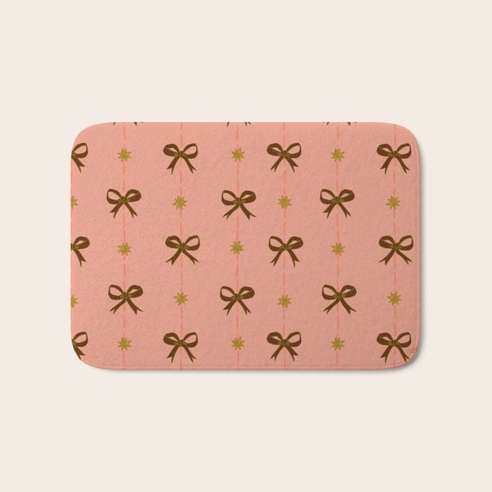 Cute Hair Bows & Stars in Peach & Brown Bath Mat Gallery Image 1