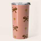 Cute Hair Bows & Stars in Peach & Brown Travel Mug Gallery Image 2