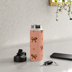 Cute Hair Bows & Stars in Peach & Brown Water Bottle Gallery Image 4