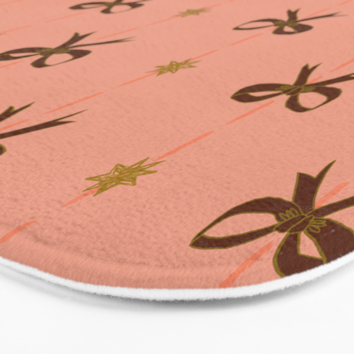 Cute Hair Bows & Stars in Peach & Brown Bath Mat Gallery Image 3