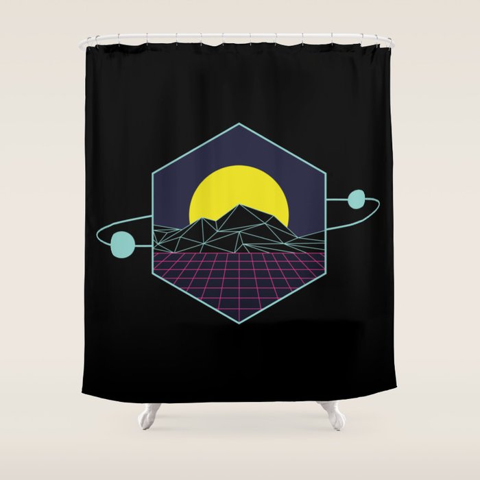 Outrun to the Sun / Spacewave / 80s Retro Shower Curtain Gallery Image 1