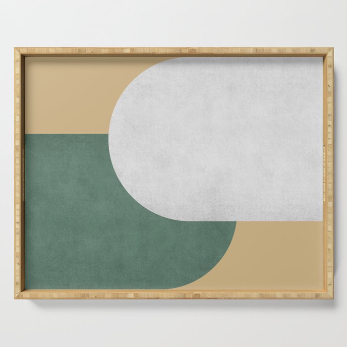 Halfmoon Colorblock - White Green on Gold Serving Tray Gallery Image 1