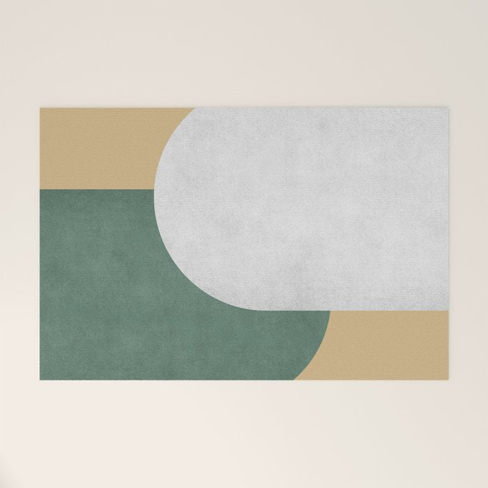 Halfmoon Colorblock - White Green on Gold Welcome Mat Gallery Image 1