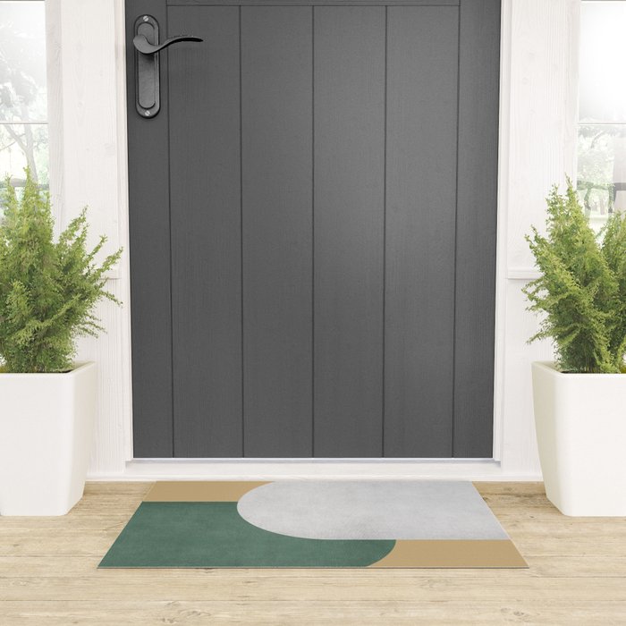 Halfmoon Colorblock - White Green on Gold Welcome Mat Gallery Image 3