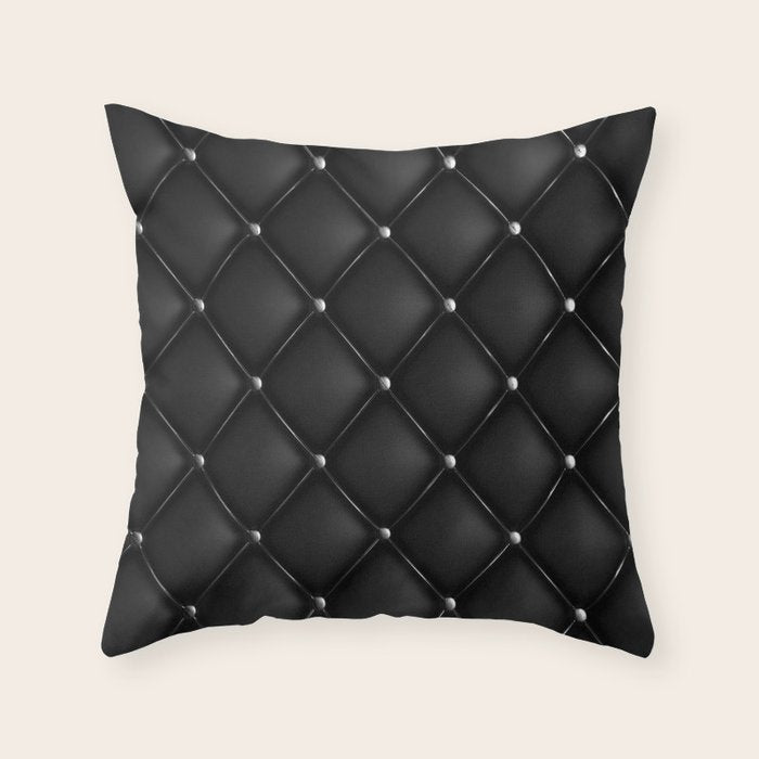 Black Quilted Leather Throw Pillow Gallery Image 6
