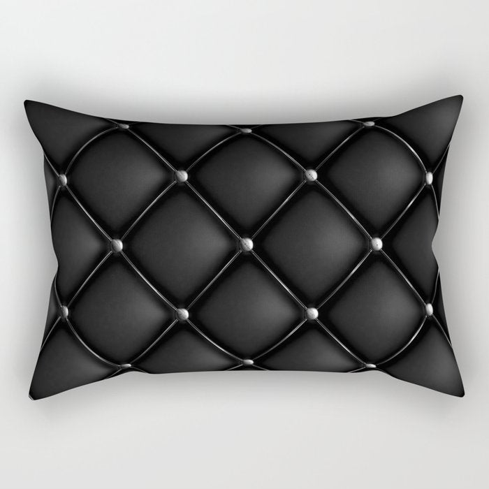 Black Quilted Leather Rectangular Pillow Gallery Image 1