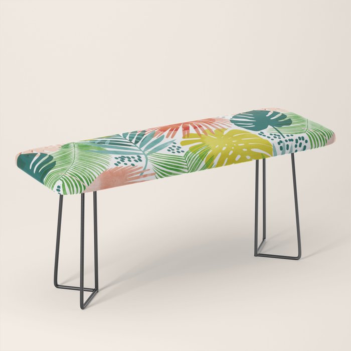 Tropical Garden, Botanical Colorful Jungle Watercolor Painting, Monstera Palm Nature Blush Bohemian Bench Gallery Image 1