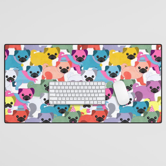 Colored Pugs Pattern - no1 Desk Mat Gallery Image 1