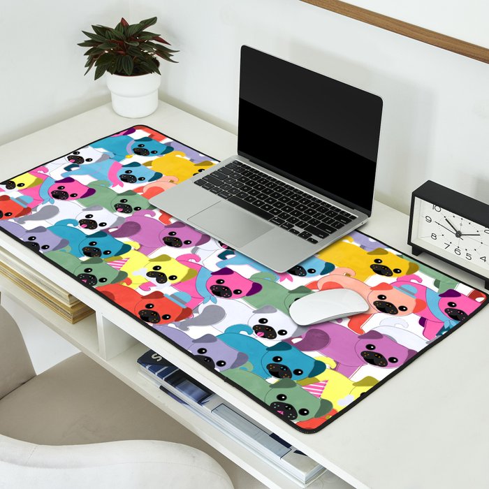 Colored Pugs Pattern - no1 Desk Mat Gallery Image 2