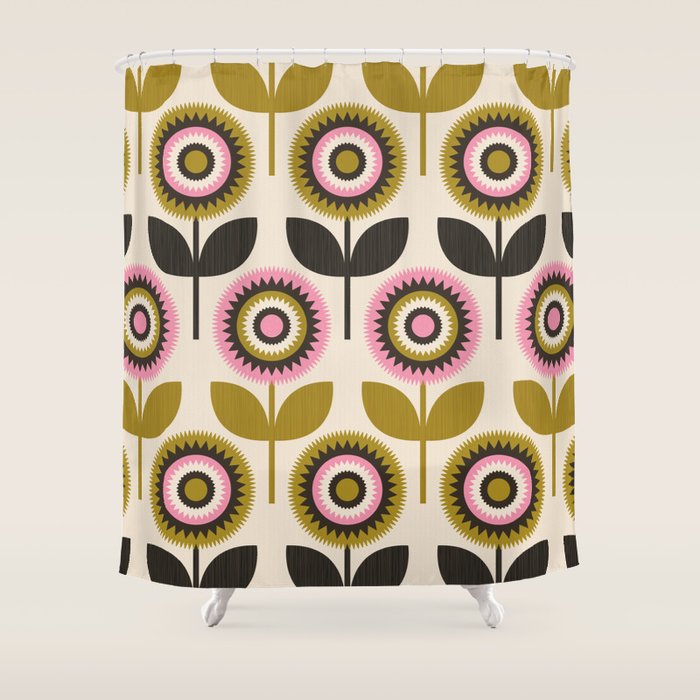 Mid Mod Flowers Shower Curtain Gallery Image 1