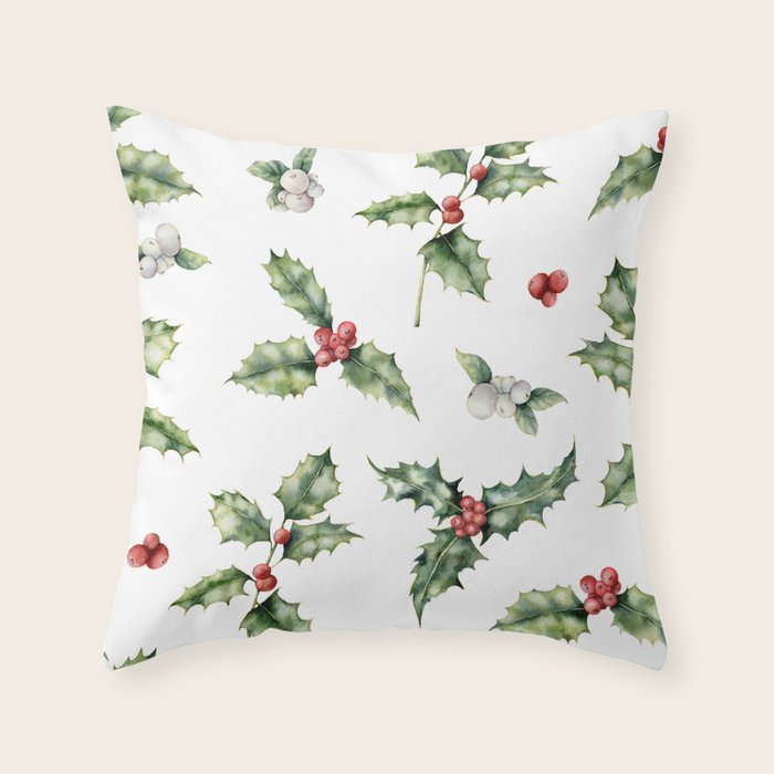 Christmas Holly Throw Pillow Gallery Image 1