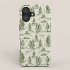 Green Alien Abduction Toile De Jouy Pattern iPhone Case Gallery Image 1
