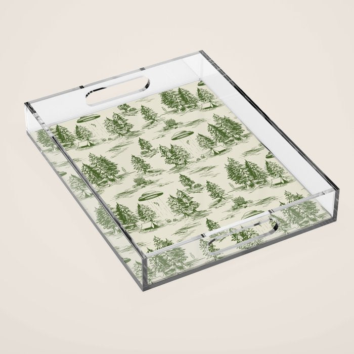 Green Alien Abduction Toile De Jouy Pattern Acrylic Tray Gallery Image 1