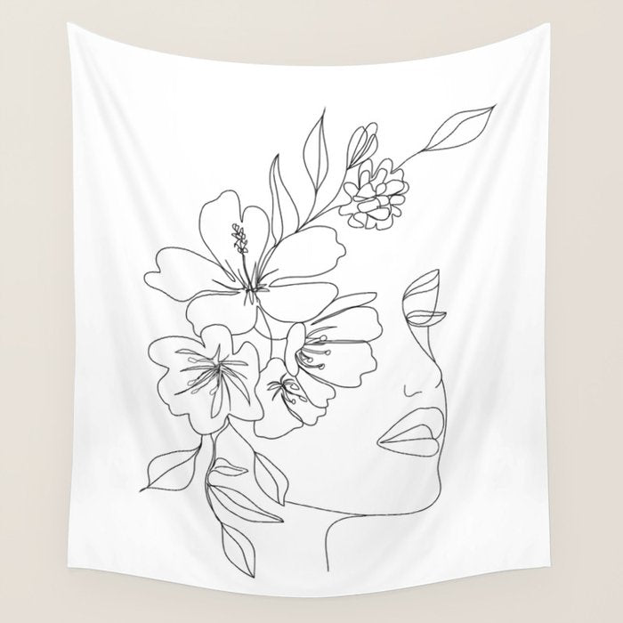 Minimal Line Art Woman Face II Wall Tapestry Gallery Image 1