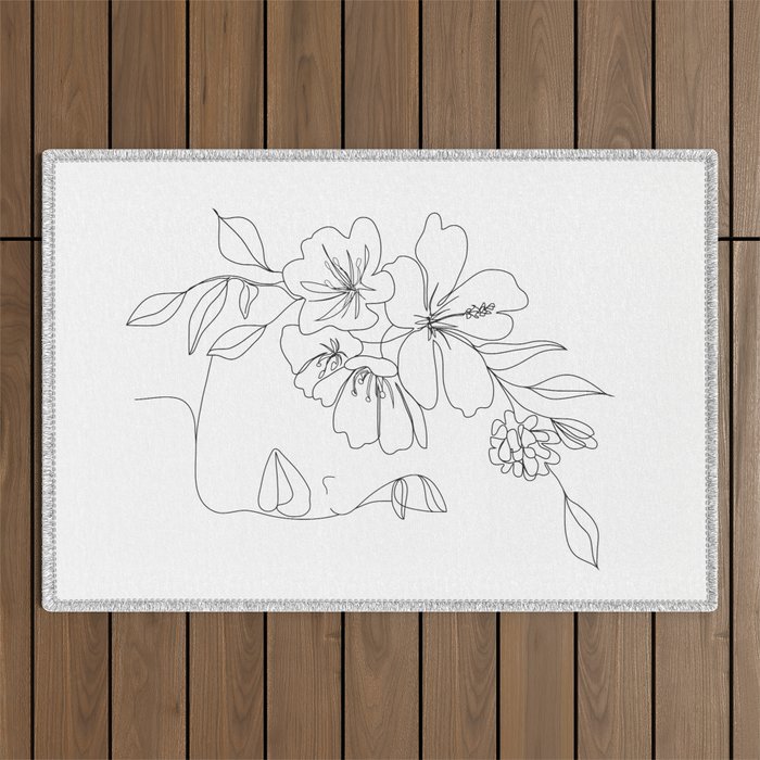 Minimal Line Art Woman Face II Outdoor Rug Gallery Image 1