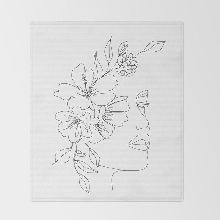 Minimal Line Art Woman Face II Throw Blanket Gallery Image 2