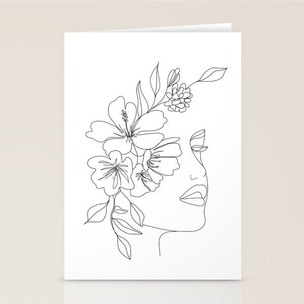 Minimal Line Art Woman Face II Stationery Card Gallery Image 2