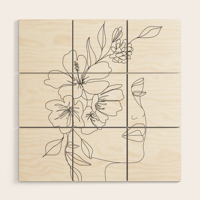 Minimal Line Art Woman Face II Wood Wall Art Gallery Image 1