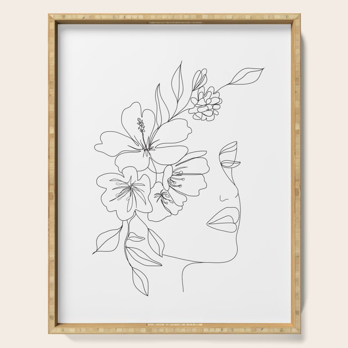 Minimal Line Art Woman Face II Serving Tray Gallery Image 1