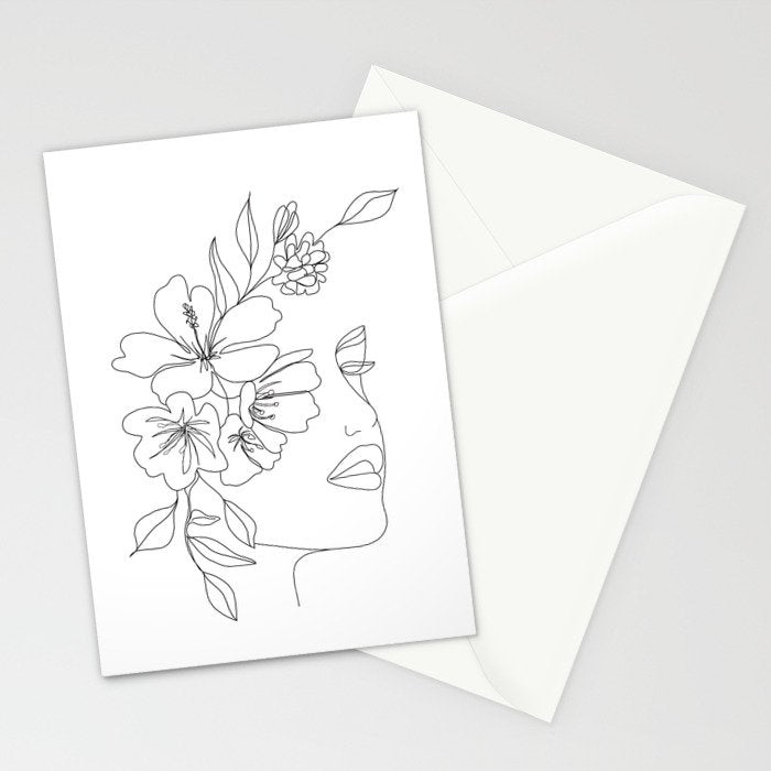 Minimal Line Art Woman Face II Stationery Card Gallery Image 2