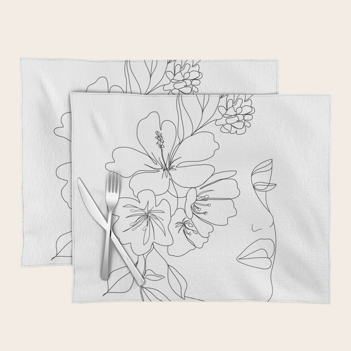 Minimal Line Art Woman Face II Placemat Gallery Image 1