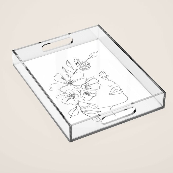 Minimal Line Art Woman Face II Acrylic Tray Gallery Image 1