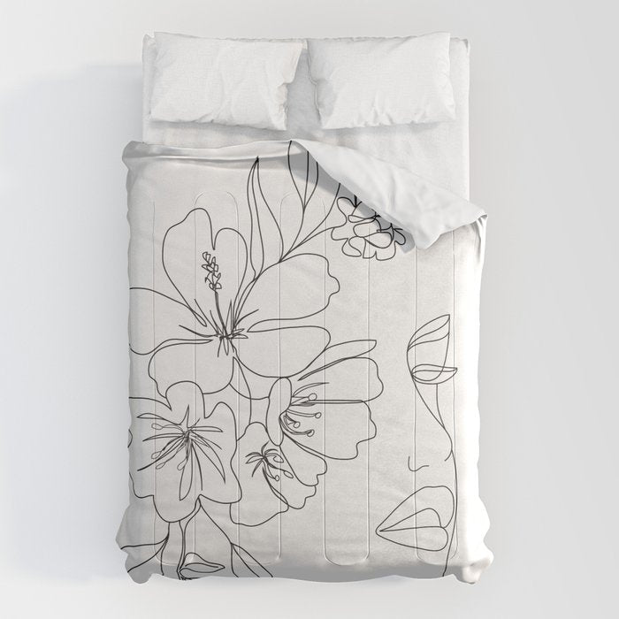 Minimal Line Art Woman Face II Comforter Gallery Image 6