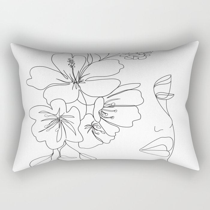 Minimal Line Art Woman Face II Rectangular Pillow Gallery Image 1