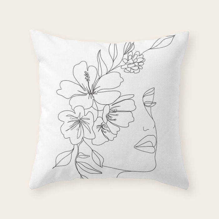 Minimal Line Art Woman Face II Throw Pillow Gallery Image 6