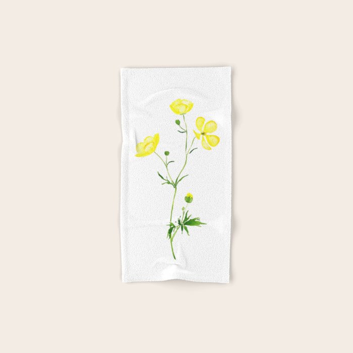yellow buttercup flower watercolor Bath Towel Gallery Image 1