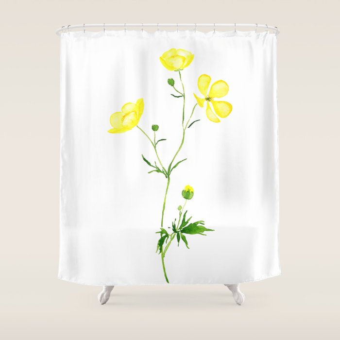 yellow buttercup flower watercolor Shower Curtain Gallery Image 1