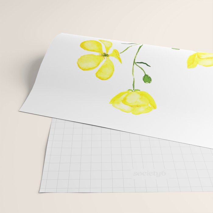 yellow buttercup flower watercolor Wrapping Paper Gallery Image 2