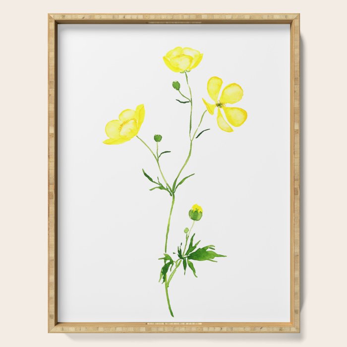 yellow buttercup flower watercolor Serving Tray Gallery Image 1
