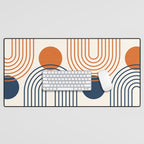 Mid Century Modern Geometric 199.2 in Navy Blue Orange Desk Mat Gallery Image 1