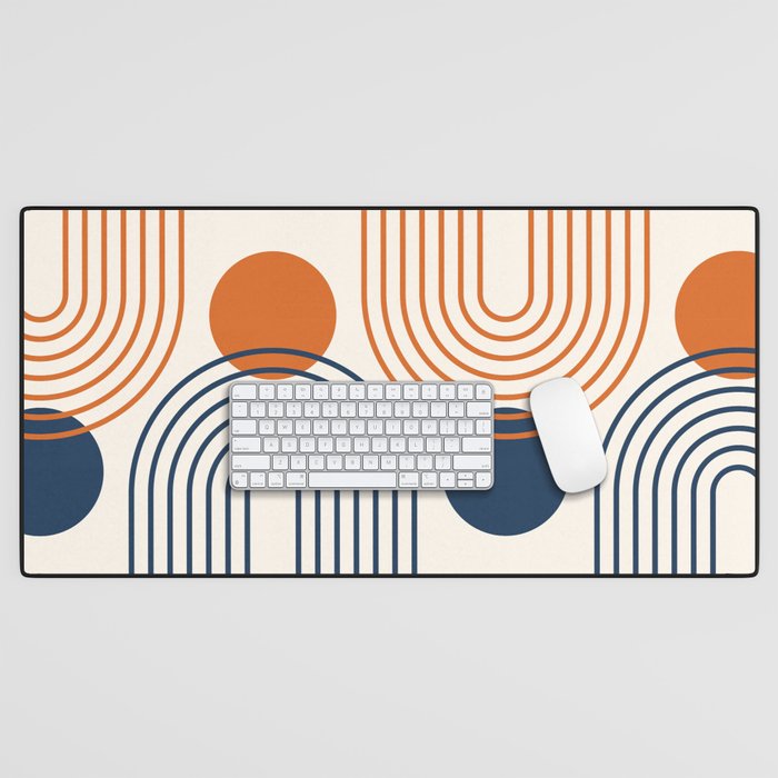 Mid Century Modern Geometric 199.2 in Navy Blue Orange Desk Mat Gallery Image 1